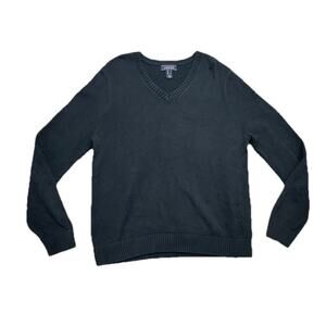 Lands End Canvas Womens Size Large Black Cotton V Neck 100 % Cotton